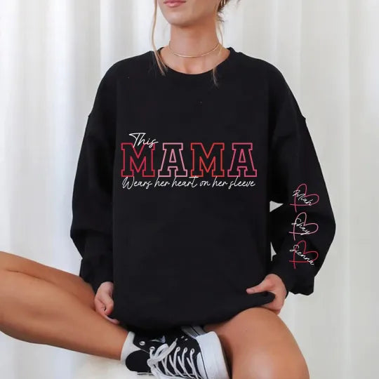 Kolunda Çocuk İsimleri Yazılı Özelleştirilebilir Anne Sweatshirt
