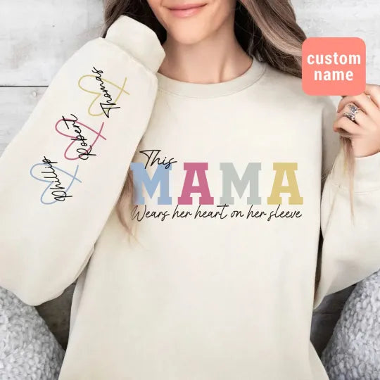 Kolunda Çocuk İsimleri Yazılı Özelleştirilebilir Anne Sweatshirt