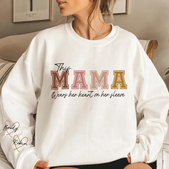 Kolunda Çocuk İsimleri Yazılı Özelleştirilebilir Anne Sweatshirt