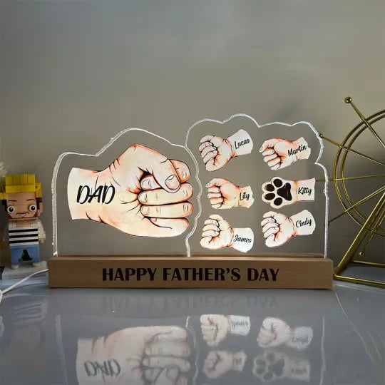 Kişiselleştirilmiş 3D Yumruk Tokalaşması En İyi Baba Lambası, Dekoru