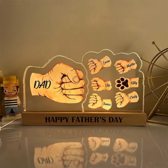 Kişiselleştirilmiş 3D Yumruk Tokalaşması En İyi Baba Lambası, Dekoru