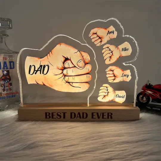 Kişiselleştirilmiş 3D Yumruk Tokalaşması En İyi Baba Lambası, Dekoru