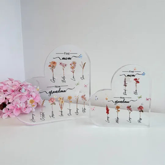 Özelleştirilebilir Anne Ve Büyük Anne Çocukları, Doğum Ayı Çiçeği, Akrilik Plak