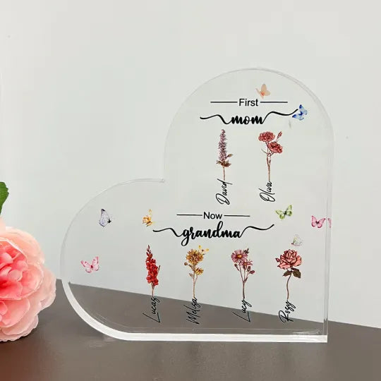 Özelleştirilebilir Anne Ve Büyük Anne Çocukları, Doğum Ayı Çiçeği, Akrilik Plak