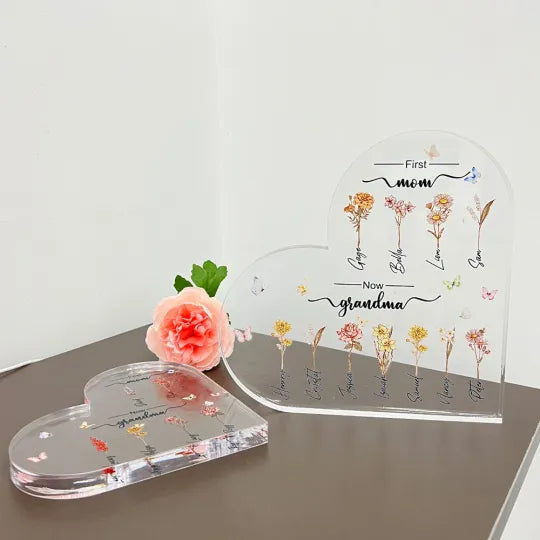 Özelleştirilebilir Anne Ve Büyük Anne Çocukları, Doğum Ayı Çiçeği, Akrilik Plak