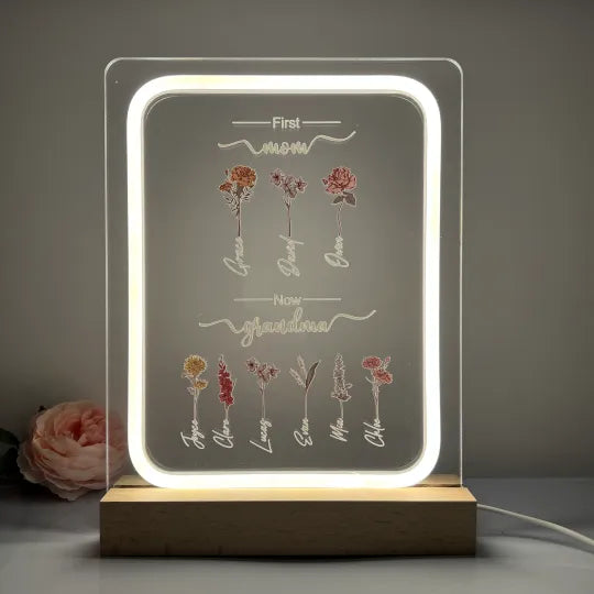 Özelleştirilebilir Anne Ve Büyük Anne Çocukları, Doğum Ayı Çiçeği, Gece Lambası