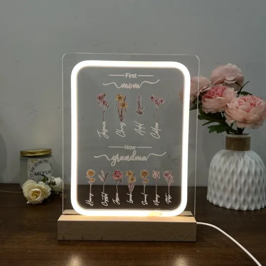 Özelleştirilebilir Anne Ve Büyük Anne Çocukları, Doğum Ayı Çiçeği, Gece Lambası