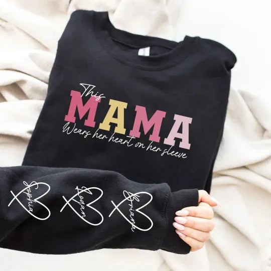 Kolunda Çocuk İsimleri Yazılı Özelleştirilebilir Anne Sweatshirt