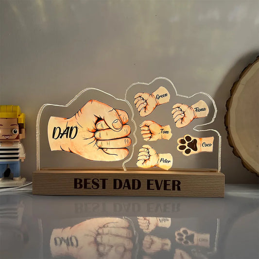 Kişiselleştirilmiş 3D Yumruk Tokalaşması En İyi Baba Lambası, Dekoru