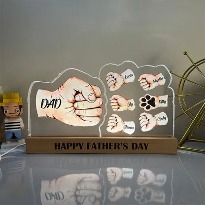 Kişiselleştirilmiş 3D Yumruk Tokalaşması En İyi Baba Lambası, Dekoru