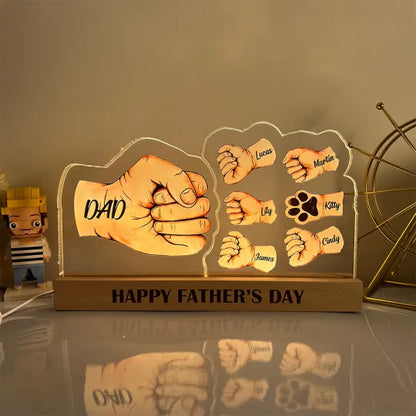 Kişiselleştirilmiş 3D Yumruk Tokalaşması En İyi Baba Lambası, Dekoru