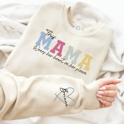 Kolunda Çocuk İsimleri Yazılı Özelleştirilebilir Anne Sweatshirt