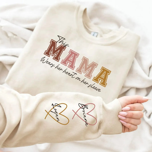 Kolunda Çocuk İsimleri Yazılı Özelleştirilebilir Anne Sweatshirt